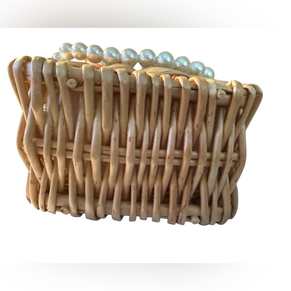Woven Wicker Rattan Pearl Handle Clutch Bag Wedding Guest Beach Summer Boho - Picture 10 of 13